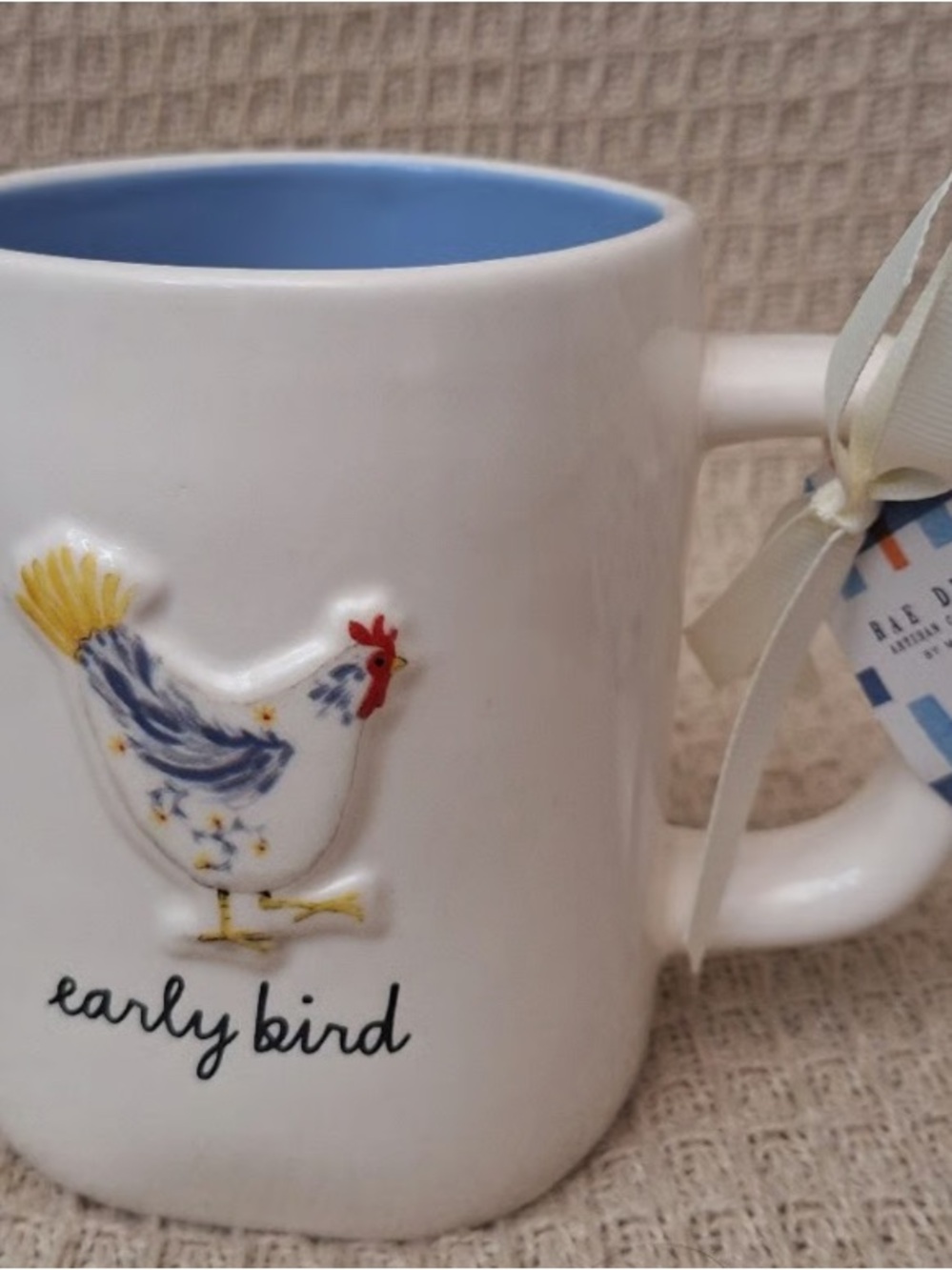 Early Bird Ceramic Mug - White with Light Blue Interior